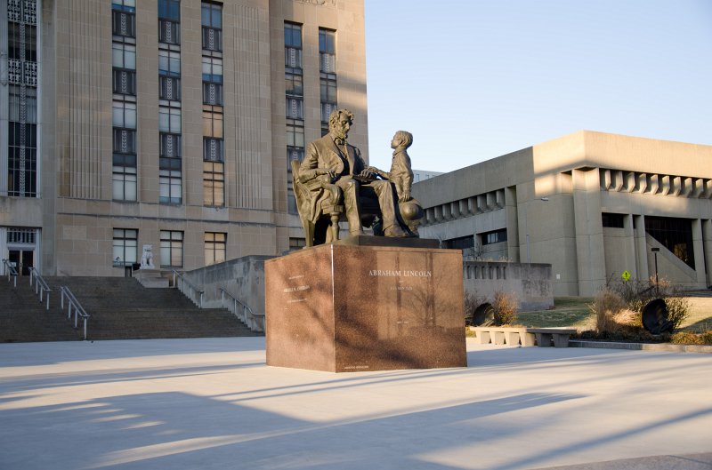 KansasCity022111-0811.jpg - "Abraham Lincoln and his son Tad" statue by Lorenzo Ghiglieri, dedicated 1986 in front of City Hall