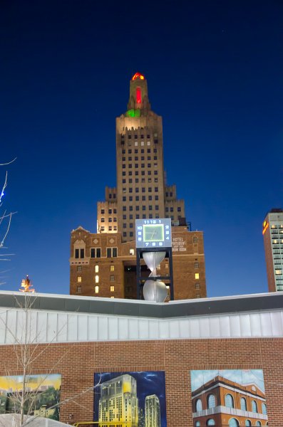 KansasCity022111-0957.jpg - Kansas City Power & Light Building, President Hotel (lower half), KCP&L Clock Tower (foreground)