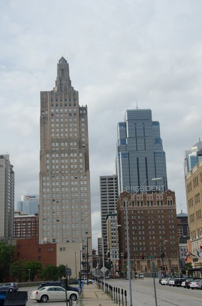 KansasCity062011-3987.jpg - Downtown Kansas Cityscape: KC Power & Light, Hilton President, One Kansas City Place,   View looking North on Baltimore Ave