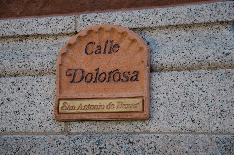 SanAntonio020711-0662.jpg - Calle Dolorosa, San Antonio de Baxar street sign on the front of Bexar County Courthouse