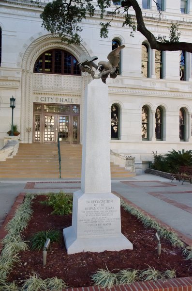 SanAntonio020711-0640.jpg - Hispanics in Texas Monument.  City Hall (background)