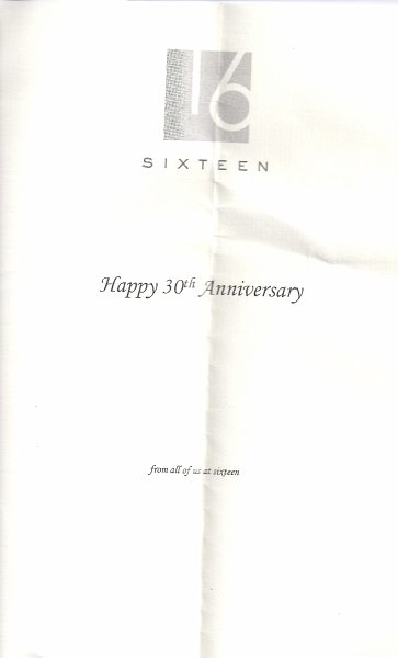 30thWeddingAnnyJune12--5.jpg - Trump Hotel "16" restaurant welcoming note, Anniversary Weekend, 2012