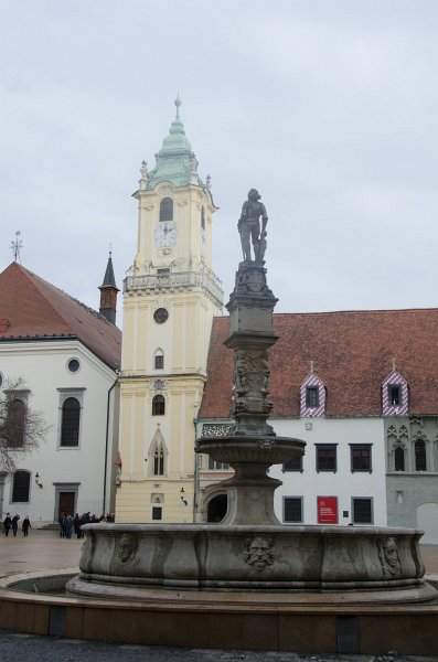 Bratislava012212-8308.jpg - Maximilian Fountain, Old Town Hall, Main Square / Hlavné námestie