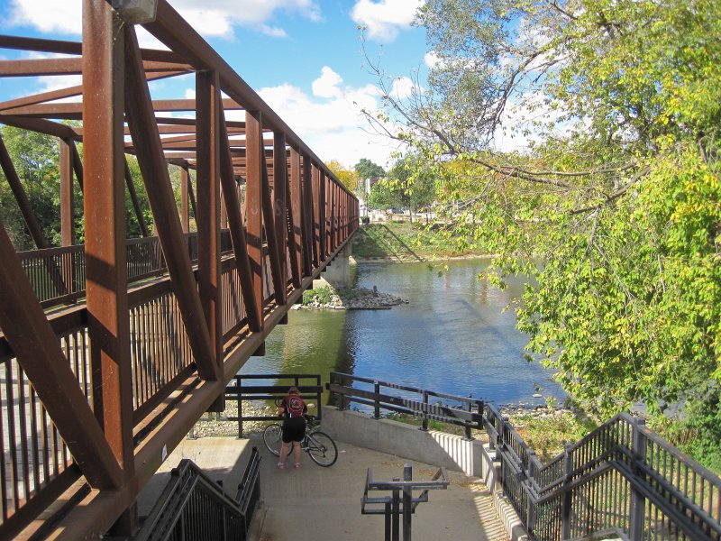 FoxRiverBike093012-4245.jpg - Looking across the Fox River at the Batavia City Hall.  The Peace Bridge, for bikes and pedestrians on the left edge