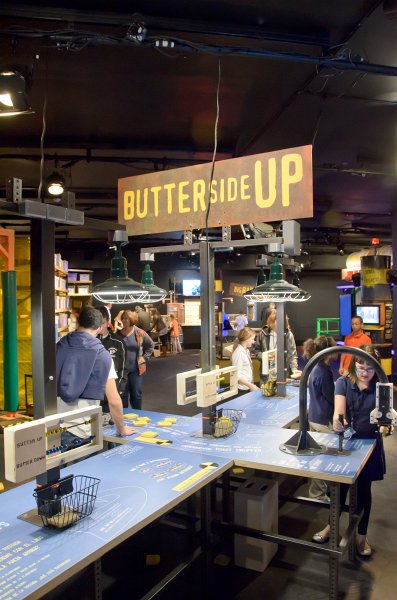 JacksBirthdayApril2012-0103.jpg - Leslie, Cathie, and Jack at, MythBusters exhibit at the Museum of Science and Industry