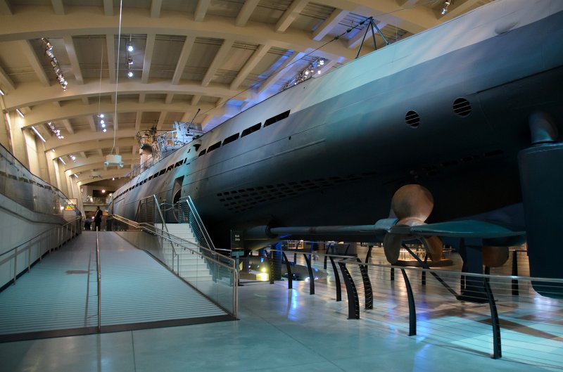 JacksBirthdayApril2012-0116.jpg - Leslie, Cathie, and Jack at, U-505 exhibit at the Museum of Science and Industry