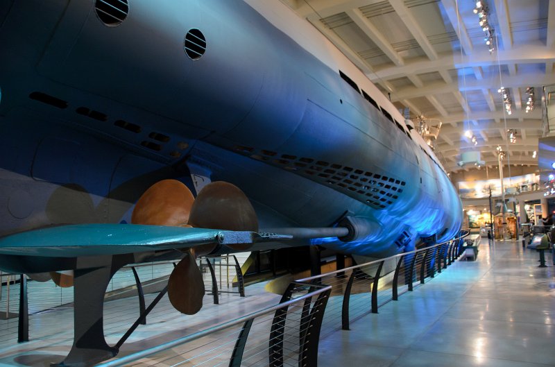 JacksBirthdayApril2012-0119.jpg - Leslie, Cathie, and Jack at, U-505 exhibit at the Museum of Science and Industry