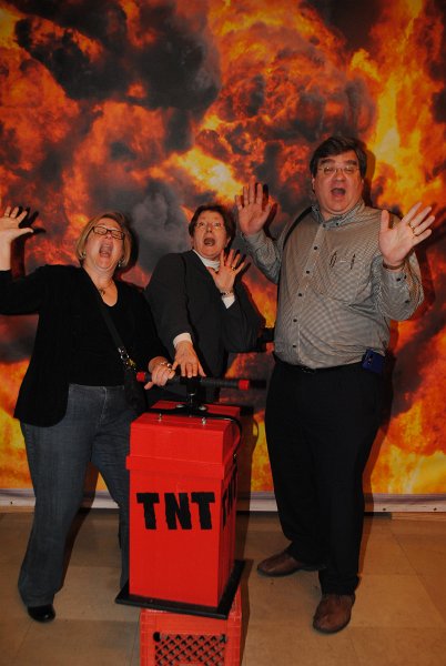 MythBustersLeslieCathieJack042412dsc_0478.jpg - Leslie, Cathie, and Jack at, MythBusters exhibit at the Museum of Science and Industry