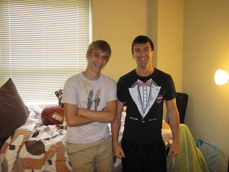 IMG_3999.JPG - Mike and Coleman at East Quad dorm room, ready for Senior Room