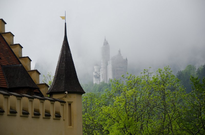 Neuschwanstein051312-0915.jpg - Schloss Neuschwanstein Castle. covered in fog, viewed from Schloss Hohenschwangau