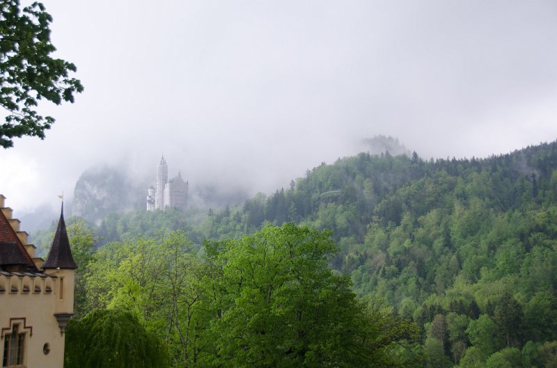 Neuschwanstein051312-0923.jpg - Schloss Neuschwanstein Castle. covered in fog, viewed from Schloss Hohenschwangau
