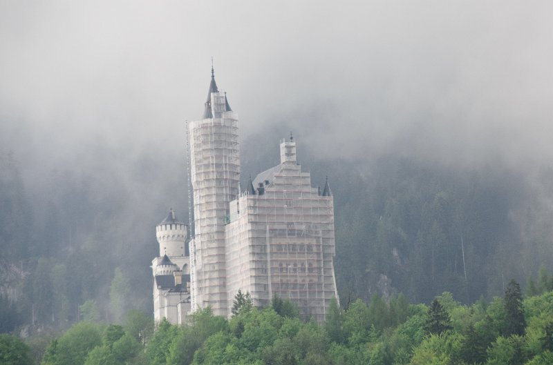 Neuschwanstein051312-0927.jpg - Schloss Neuschwanstein Castle. covered in fog, viewed from Schloss Hohenschwangau