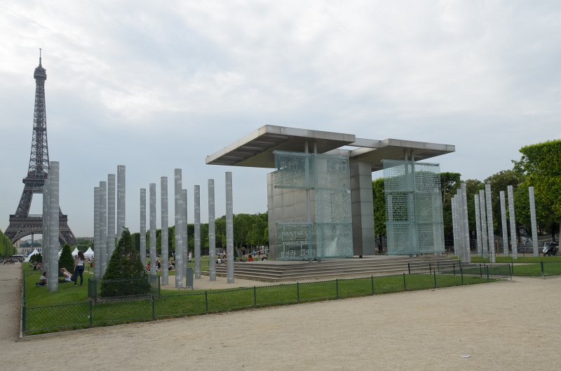 Paris062512-2748.jpg - "The Wall for Peace" conceived by artist Clara Halter, architected by Jean-Michel Wilmotte, La Tour Eiffel (background left)