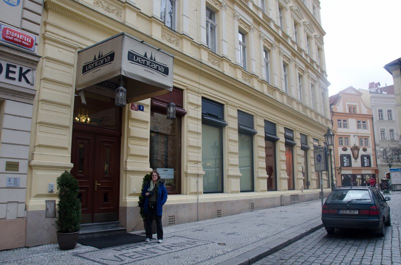 Prague012312-8450.jpg - Molly at Ventana Hotel entrance