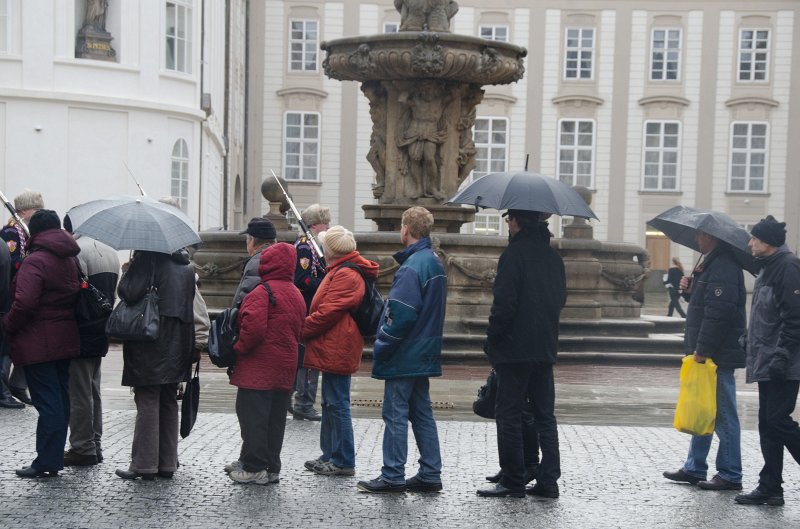 Prague012312-8608.jpg - People lined up on the second courtyard  to see a special exhibit at the  Prague Castle Picture Gallery