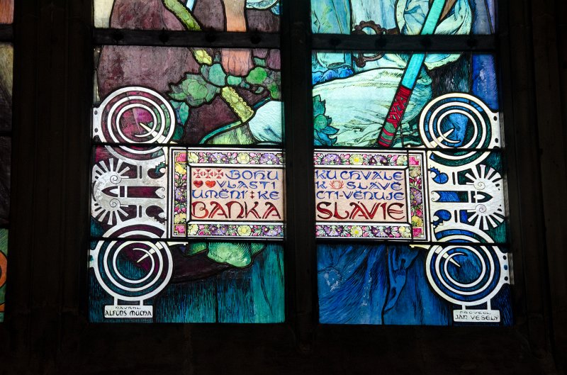 Prague012312-8622.jpg - Stained Glass window by Mucha in New Archbishop's Chapel, St Vitus's Cathedral / Katedrála svatého Víta
