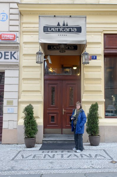Prague012312-8449.jpg - Molly at Ventana Hotel entrance