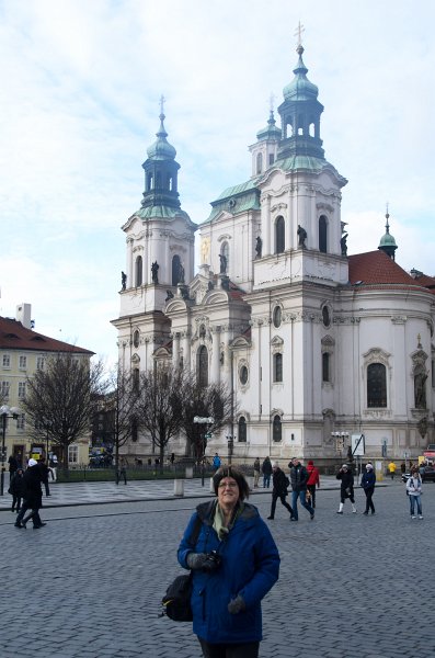 Prague012312-8464.jpg - Molly, Old Town Square  /  Staroměstské náměstí. Kostel sv. Mikuláse / St. Nicholas Church (background)
