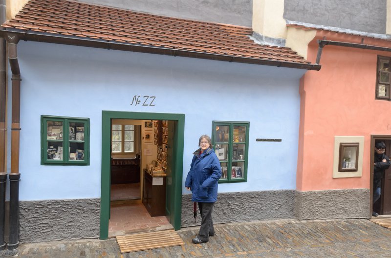 Prague012312-8714.jpg - Molly at Franz Kafka's house on Golden Lane / Zlatá ulička