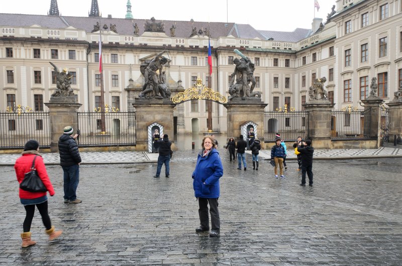 Prague012312-8727.jpg - Molly at main gate, Prague Castle /  Pražský hrad