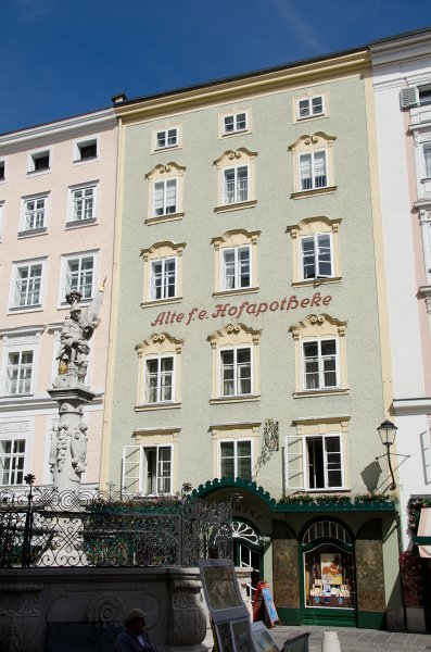 Salzburg051012-0432.jpg - Alte furst-erzbischofliche Hofapotheke,   St. Florian Fountain (left), Alter Markt Square
