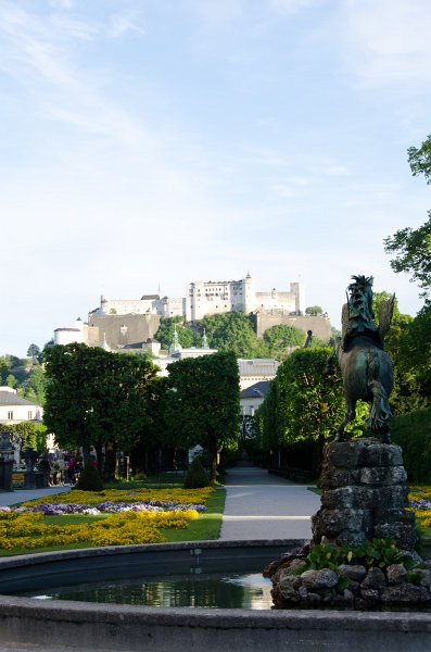 Salzburg051012-0558.jpg - Beautiful view of Festung Hohensalzburg from the Pegasus Fountain at the Schloss Mirabell Palace