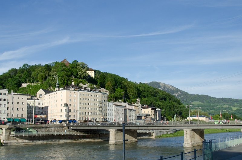 Salzburg051012-0534.jpg - Kapuzinerkloster / Capuchin Abbey, Looking East along the Salzach River and Staatsbrucke bridge