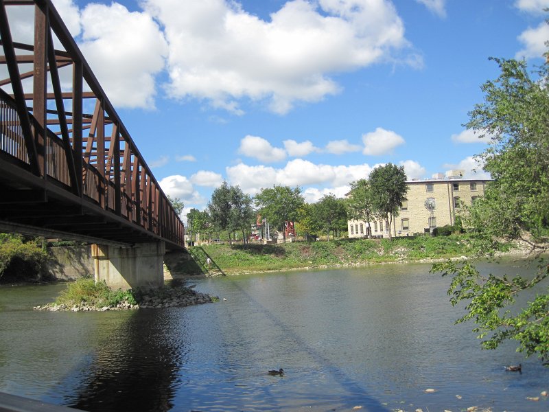 FoxRiverBike090912-4069.jpg - Looking across the Fox River at the Batavia City Hall.  The Peace Bridge, for bikes and pedestrians on the left edge