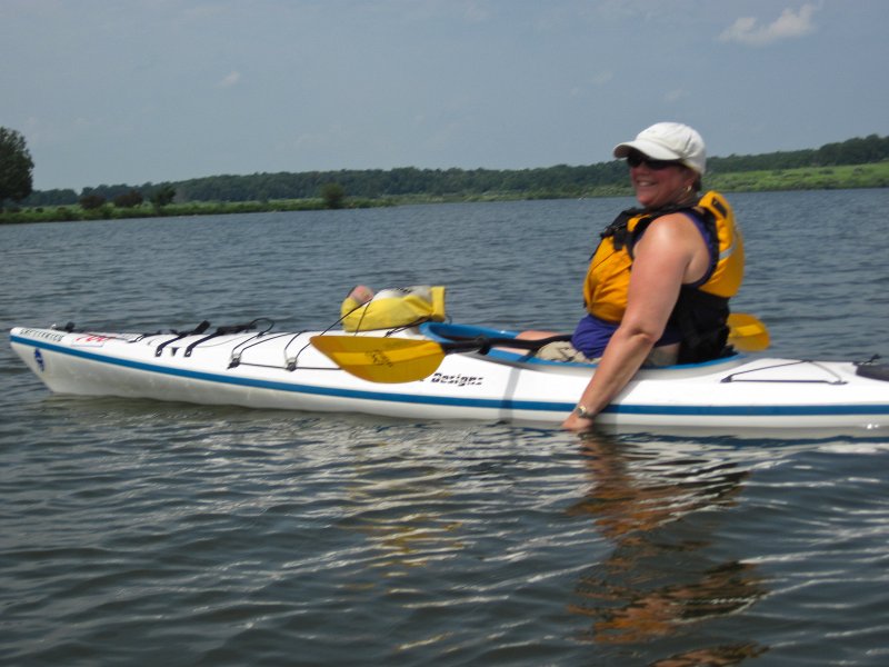 ShabbonaKayak070713-5576.jpg - Cathie with a nice view of the Shabbona Lake landscape