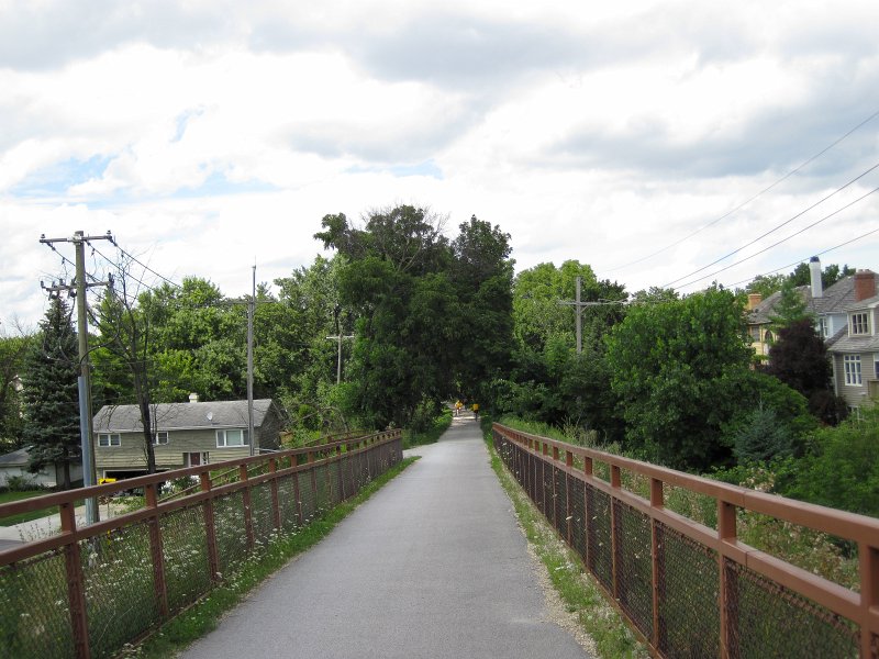 PrairiePathFoxRiver080413-5656.jpg - Heading north on the Illinois Bike Prairie Path Warrenville to Wheaton. Crossing the bridge over the Union Pacific / West Line.