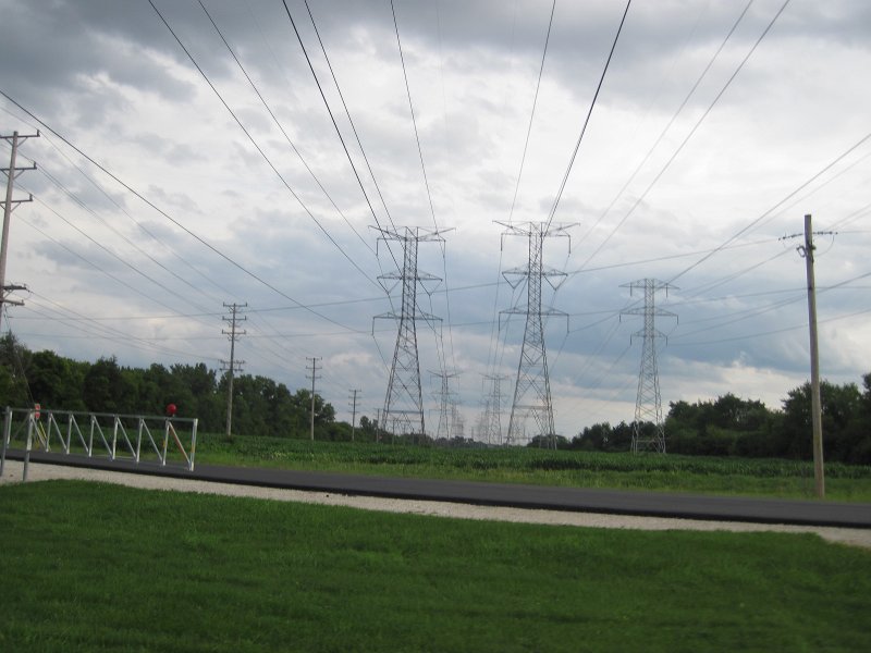 PrairiePathFoxRiver080413-5738.jpg - Biking East, leaving Fermilab.  High voltage pwer lines.