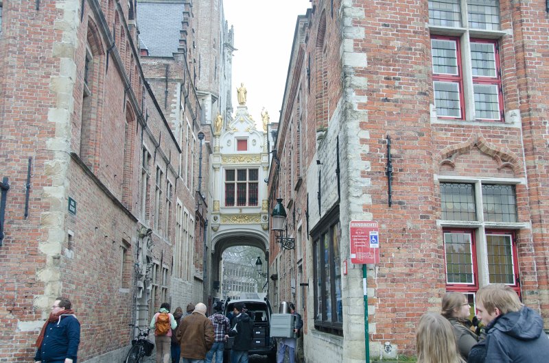 Bruges010413-4919.jpg - Blinde Ezelstraat, heading toward Burg Square; Stadhuis on left, Bruges