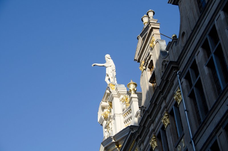 Brussels010213-4644.jpg - Saint Hommebon de Crémone Statue on top of the La maison des Tailleurs guildhalls,Grand Place