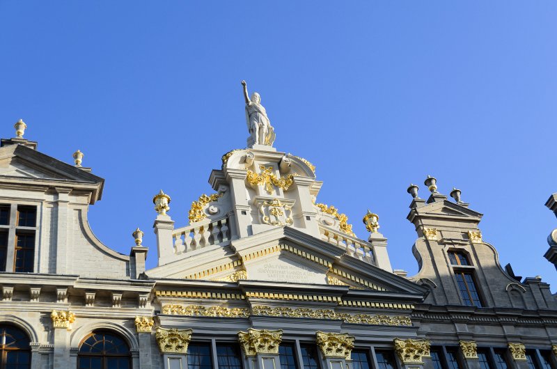 Brussels010213-4648.jpg - Saint Hommebon de Crémone Statue on top of the La maison des Tailleurs guildhalls,Grand Place