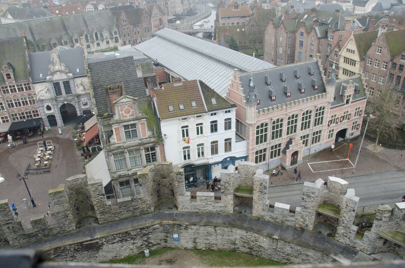 Ghent010513-5123.jpg - Looking down onto Sint-Veerleplein / St Veerle's Square (left), looking South from Gravensteen Castle