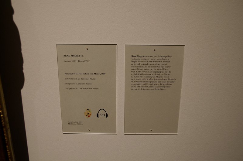 Ghent010513-5216.jpg - "Perspectief II. Het balkon van Manet / Perspective II. Manet's Balcony," painting by René Magritte, 1950. Museum vooor Schone Kunsten,MSK Museum of Fine Arts, Ghent