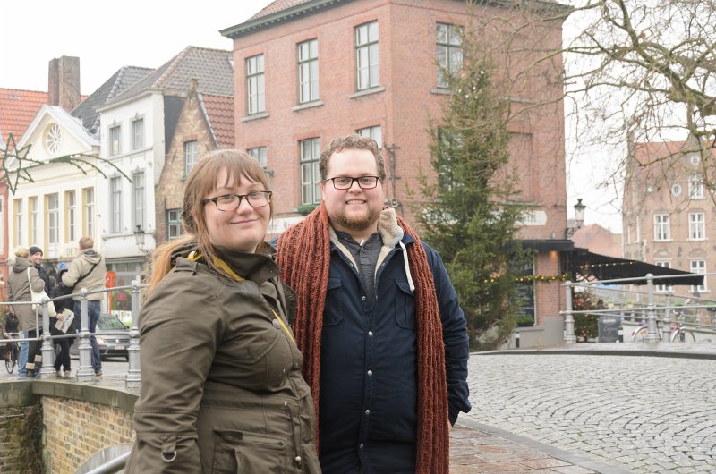Bruges010413-4898.jpg - Liz and Chris on the Hoogstraat Bridge over the Groenerei (Green Canal), Bruges