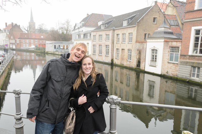 Bruges010413-4899.jpg - Mike and Liane on the Hoogstraat Bridge over the St. Annarei Canal, Bruges