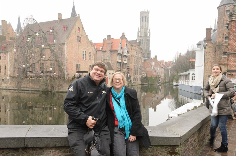 Bruges010413-4980.jpg - Jack and Cathie at the iconic Rozenhoedkaai / Rose Hat Quay, at Groenerei (Green Canal) and Dijver canals. Belfort (background)