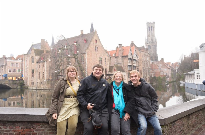 Bruges010413-4982.jpg - Jack, Cathie, Liz and Mike at the iconic Rozenhoedkaai / Rose Hat Quay, at Groenerei (Green Canal) and Dijver canals. Belfort (background)
