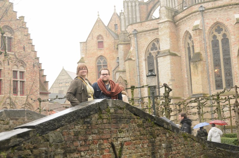Bruges010413-4996.jpg - Liz and Chris on a bridge over the Dijver near the Groeningemuseum