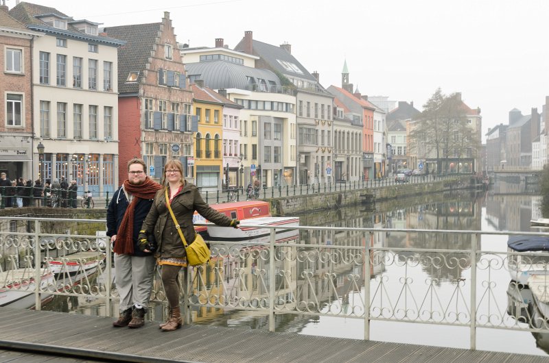 Ghent010513-5086.jpg - Chris and Liz on the Klein Vismarkt Bridge looking North East along the Leie Rvier in Ghent