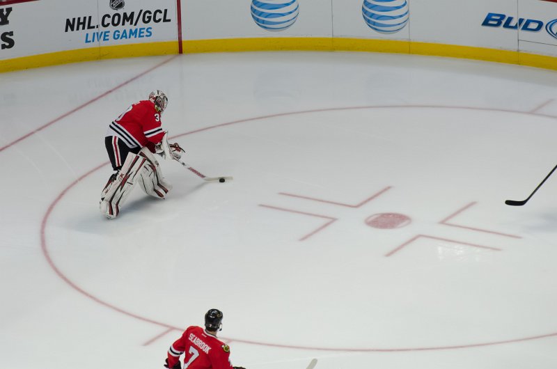 BlackHawks040713-6117.jpg - Emery way out of goal. Nashville Predators vs Chicago Blackhawks Hockey