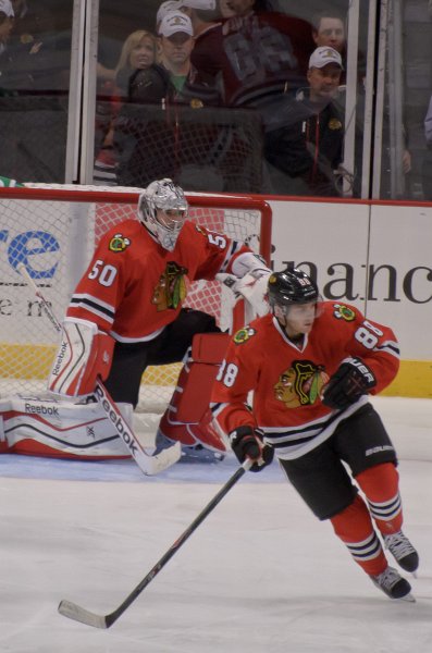 BlackHawks091713-8559.jpg - Patrick Kane and Corey Crawford at Hawks vs Detroit game