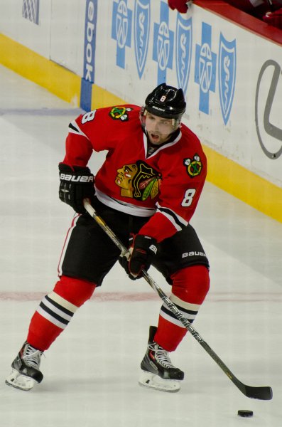 BlackHawks091713-8564.jpg - 8-Nick Leddy speeding down the ice. Blackhawks vs Detroit preseason game