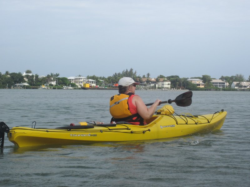 Captiva041813-4889.jpg - Cathie paddling north along Roosevelt Channel. Kayaking Around Buck Key -- Day 2.  We went through the mangrove trails, twice.
