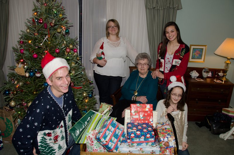 ChristmasEve122413-9899.jpg - Grandma and Mike, Liz, Emily and Mary