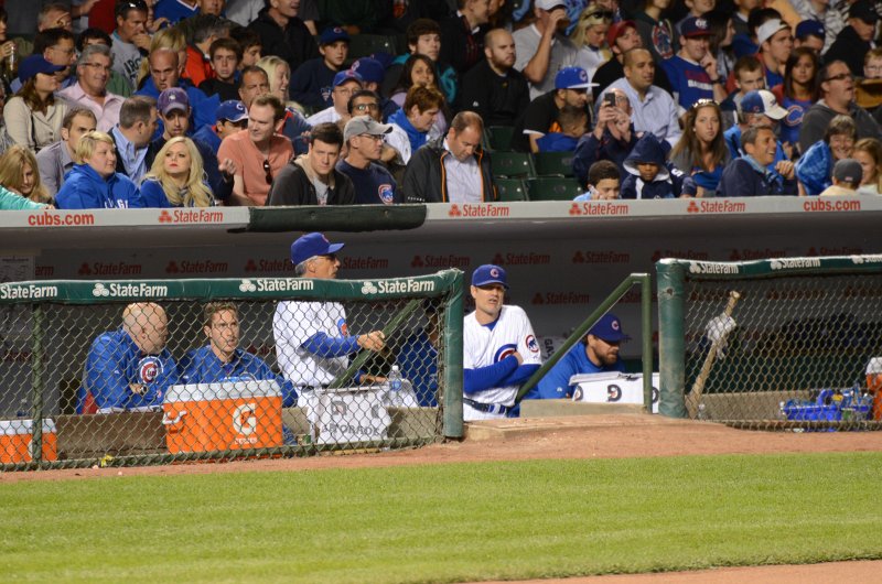 CubsVsReds081313-8110.jpg - David Bell, 3B Coach. Cubs vs Reds at Wrigley FIeld