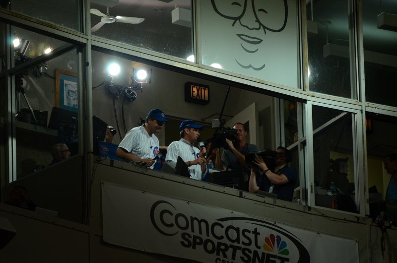 CubsVsReds081313-8115.jpg - Mike and Mike singing 7th inning stretch. Cubs vs Reds at Wrigley FIeld