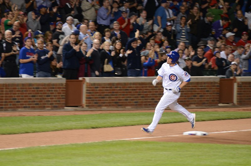 CubsVsReds081313-8129.jpg - #8, Donnie Murphy (3B) gets a home run in the bottom of the 7th. Cubs vs Reds at Wrigley FIeld